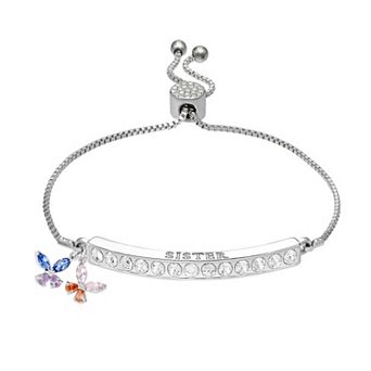 Brilliance Fine Silver Plated Crystal Butterfly "Sister" Adjustable Bracelet