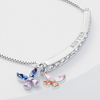 Brilliance Fine Silver Plated Crystal Butterfly "Sister" Adjustable Bracelet