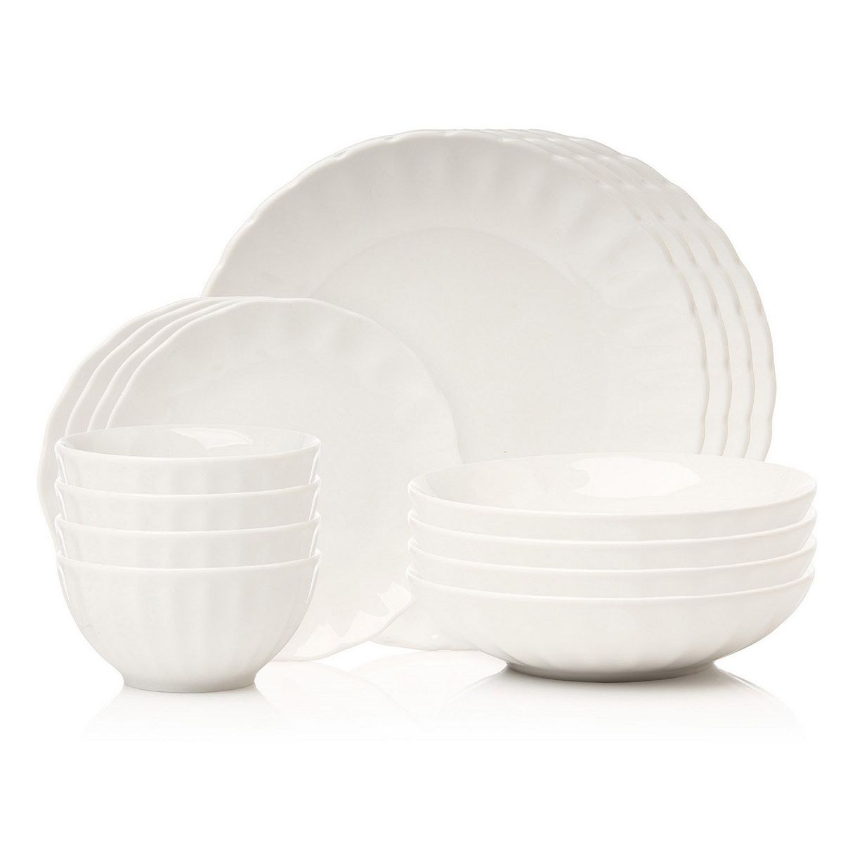 Godinger Silver Viera Scalloped Porcelain 16-Piece Dinnerware Set, Service for 4