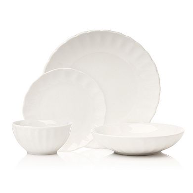 Godinger Silver Viera Scalloped Porcelain 16-Piece Dinnerware Set, Service for 4