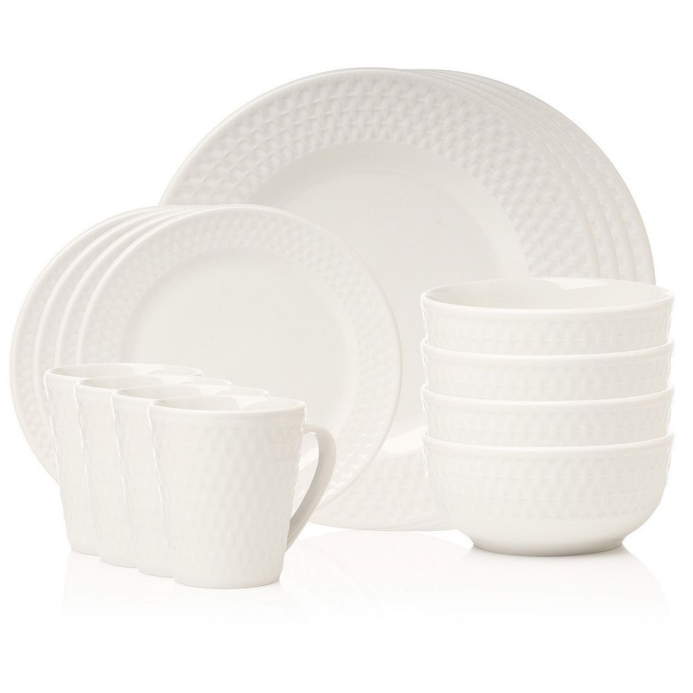 Godinger Silver Avea Textured Porcelain 16-Piece Dinnerware Set, Service for 4