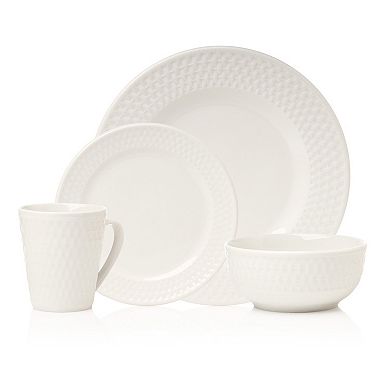 Godinger Silver Avea Textured Porcelain 16-Piece Dinnerware Set, Service for 4