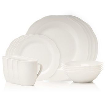 Godinger Silver Inglenook Scalloped Porcelain 16 pc Dinnerware Set, Service for 4