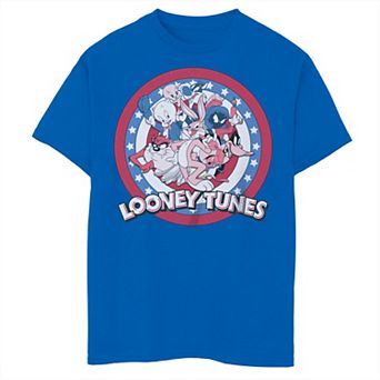 Boys 8-20 Looney Tunes Group Shot Fourth Of July Americana Circle Tee