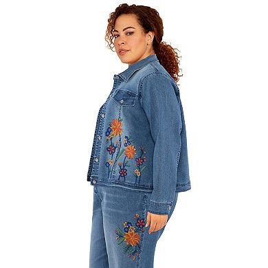 Plus Size Alfred Dunner Flower Embroidered Denim Jacket