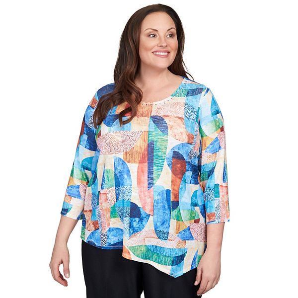 Plus Size Alfred Dunner Geometric Stained Glass Asymmetric Top