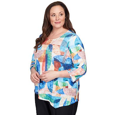 Plus Size Alfred Dunner Geometric Stained Glass Asymmetric Top