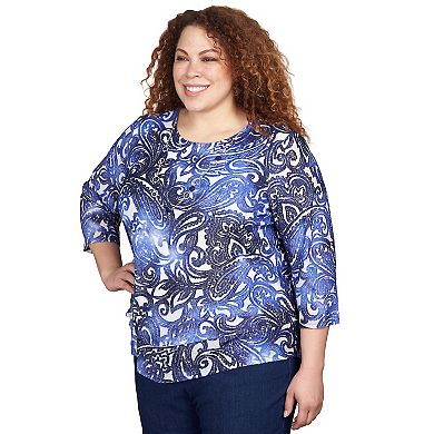 Plus Size Alfred Dunner Tie Die Paisley Jacquard Pointed Hem Top