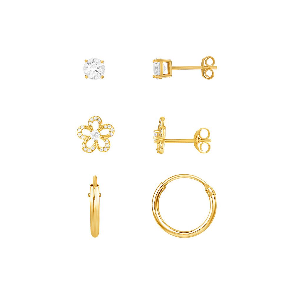 GOLD CUBIC ZIRCONIA FLOWER 3PACK EARRING main image 0