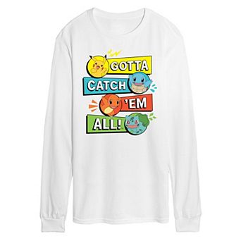 Men's Pokemon Catch 'Em All Text Boxes Long Sleeve Graphic Tee