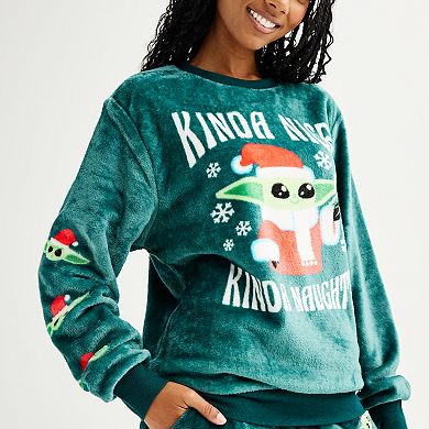Juniors' The Mandalorian Grogu Holiday Crewneck Graphic Pullover