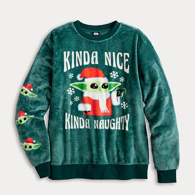 Juniors' The Mandalorian Grogu Holiday Crewneck Graphic Pullover