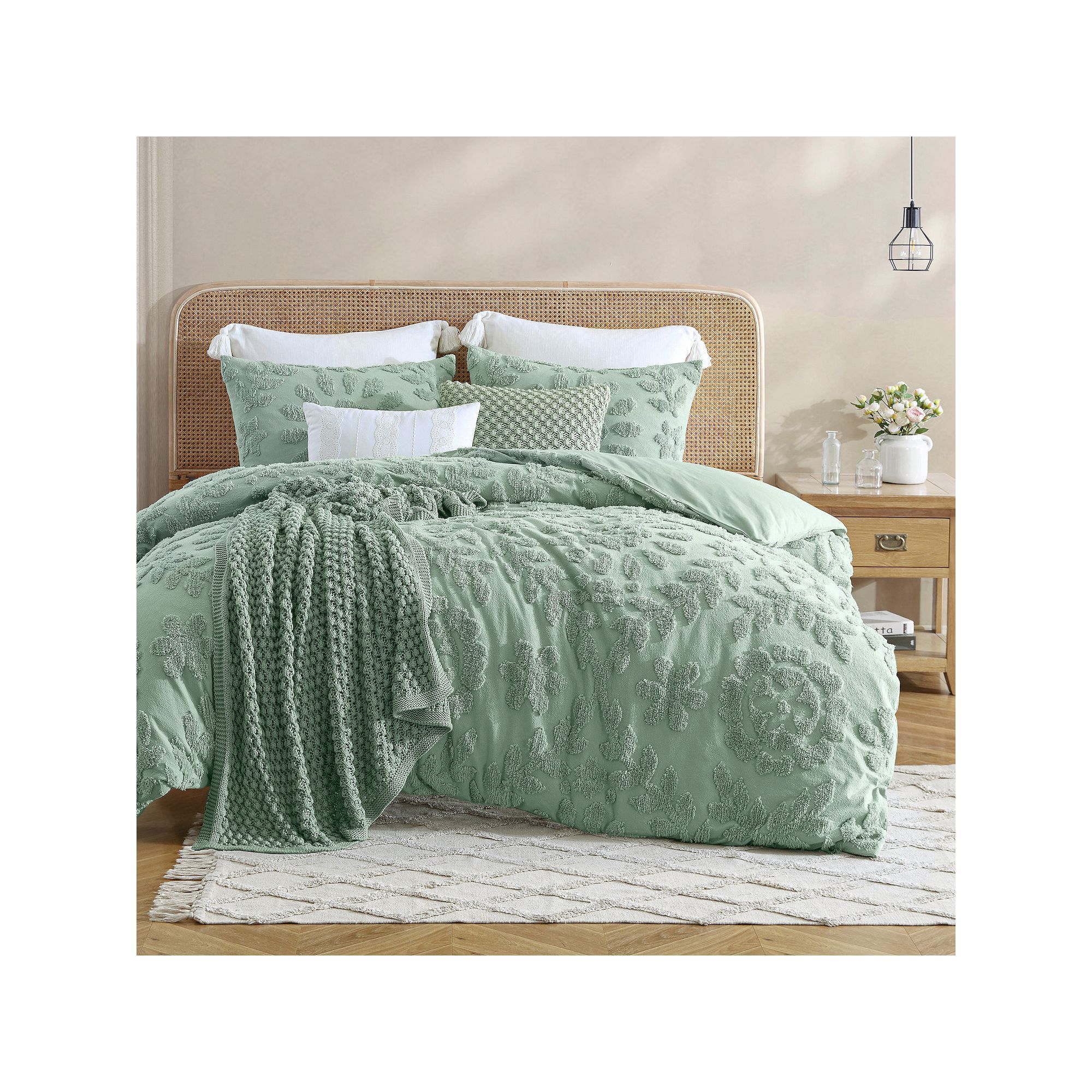 Peri Chenille Laurel Duvet Cover Set with Shams, Green