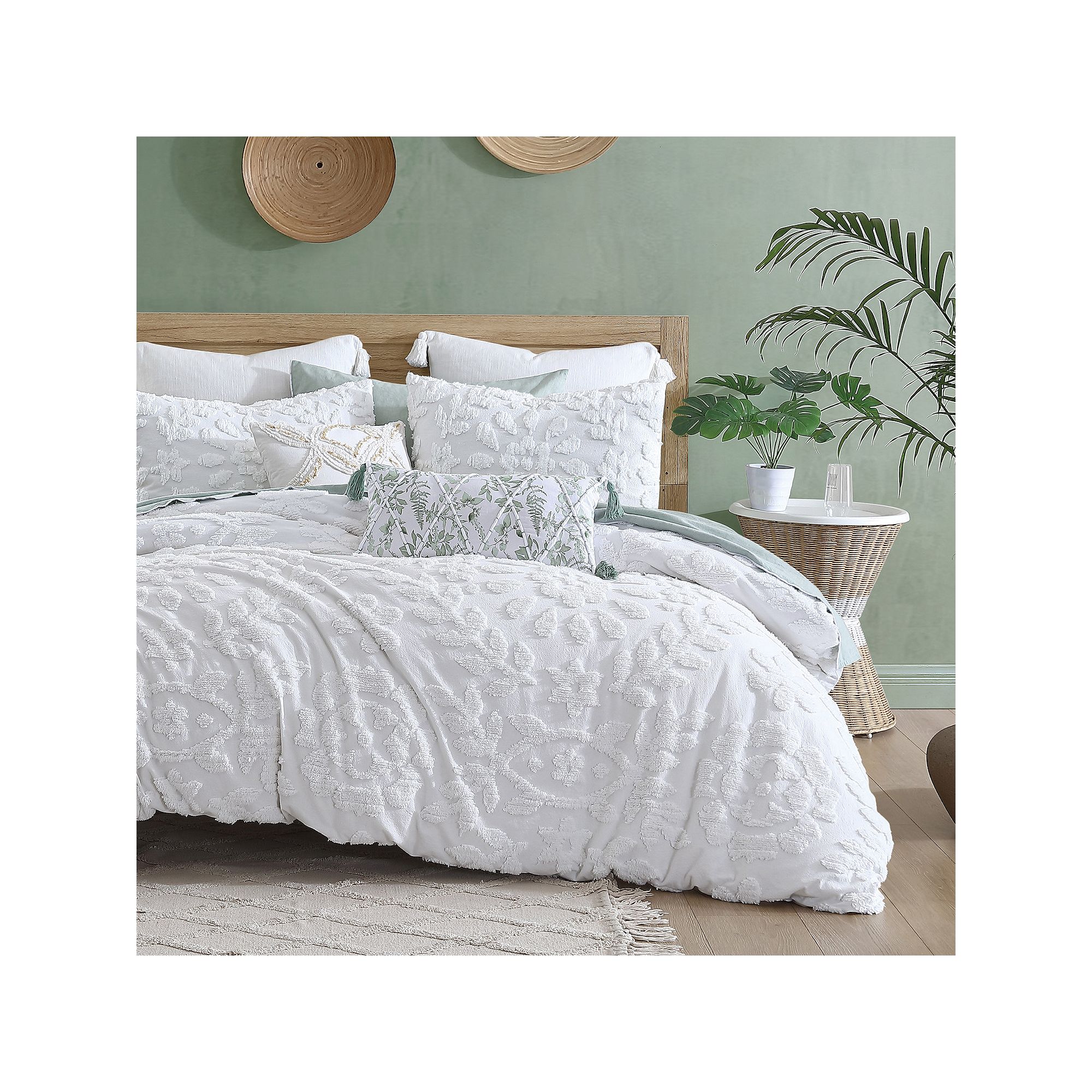 Peri Chenille Laurel Duvet Cover Set with Shams, White