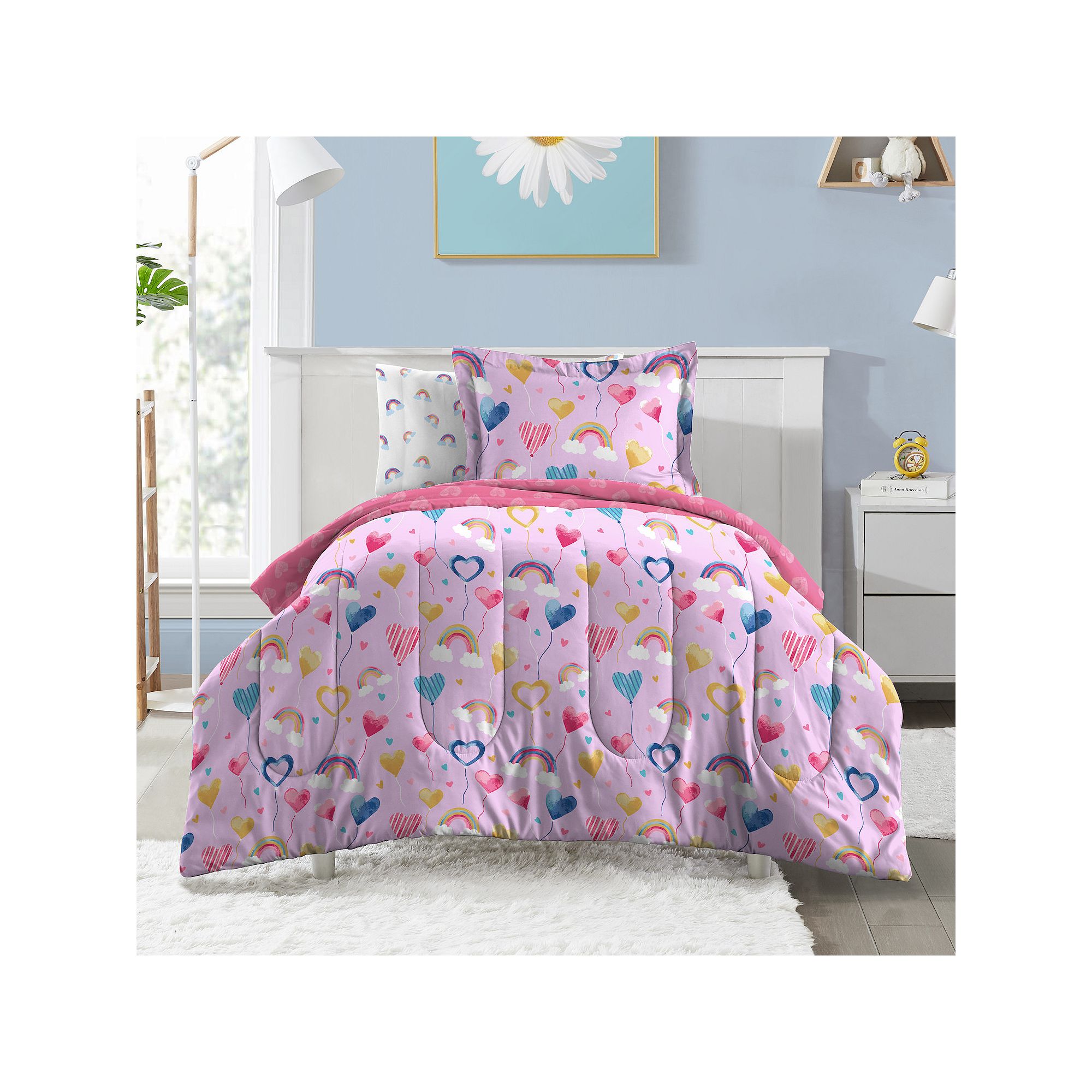 Dream Factory Balloon Hearts Comforter Set, Purple