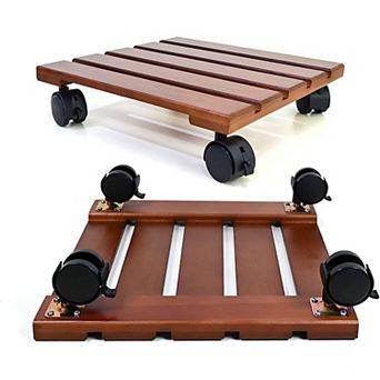 2 Pack Wooden Plant Stand Caddy with Lockable Wheels Heavy Duty - ALLADINBOX