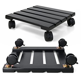 2 Pack Wooden Plant Stand Caddy with Lockable Wheels Heavy Duty - ALLADINBOX