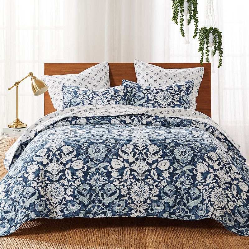 Levtex Home Laure Indigo Quilt Set with Shams, Blue, Twin