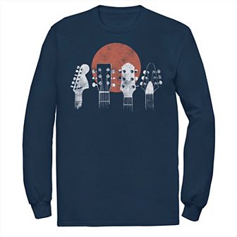 Big & Tall Guitar Heads With Sunset Behind Long Sleeve Tee
