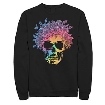 Big & Tall Tie Dye Skull Filled With Roses Fleece Sweatshirt