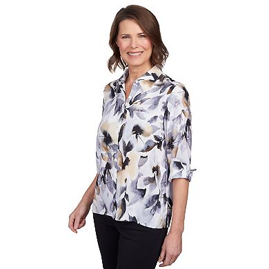 Women's Alfred Dunner Blotted Watercolor Floral Button Down Top