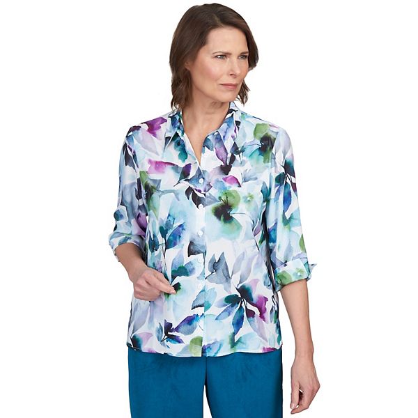 Women's Alfred Dunner Blotted Watercolor Floral Button Down Top