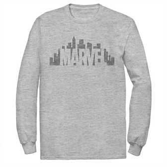 Big & Tall Marvel City Skyline Logo Fade Long Sleeve Tee