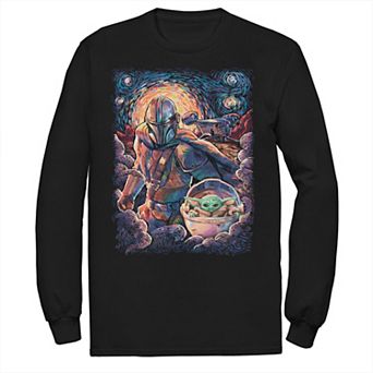 Big & Tall Star Wars Mando Child Razor Painty Stars Long Sleeve Tee