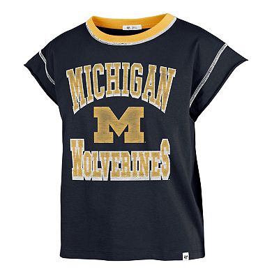 Women's '47 Navy Michigan Wolverines Sound Up Maya Cutoff T-Shirt