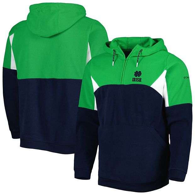 Men s Columbia Navy Green Notre Dame Fighting Irish Lodge Quarter Zip Hoodie