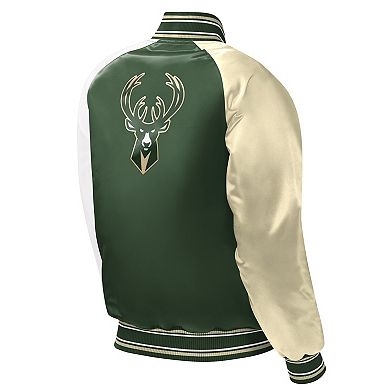 Youth Starter Hunter Green Milwaukee Bucks Raglan Full-Snap Varsity Jacket