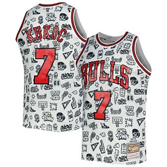 Men's Mitchell & Ness Toni Kukoc White Chicago Bulls 1997-98 Hardwood Classics Doodle Swingman Jersey