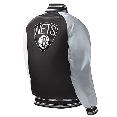 Youth Starter Black Brooklyn Nets Raglan Full-Snap Varsity Jacket