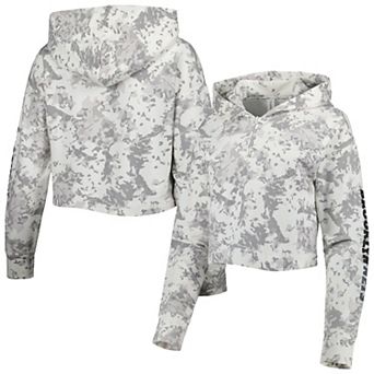 Women's Lusso Gray/White Brooklyn Nets Maia Tri-Blend Cropped Quarter-Zip Top