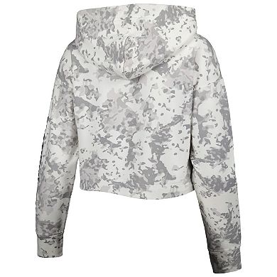 Women's Lusso Gray/White Brooklyn Nets Maia Tri-Blend Cropped Quarter-Zip Top