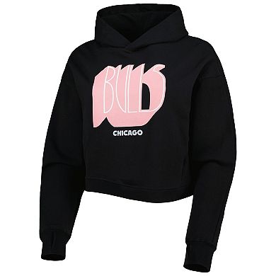 Women's Lusso Black Chicago Bulls Layla World Tour Cropped Pullover Hoodie