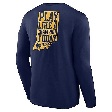 Men's Fanatics Branded Navy Notre Dame Fighting Irish Hometown Play Like A Champion Today Logo 2-Hit Long Sleeve T-Shirt