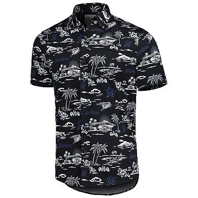 Men's Reyn Spooner Black Miami Marlins Kekai Performance Button-Up Shirt