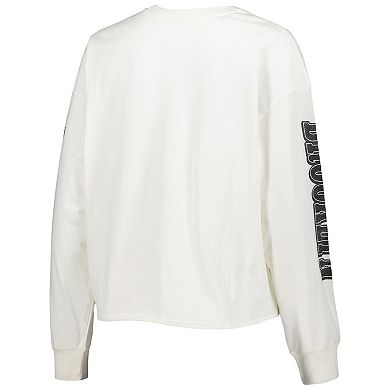 Women's '47 Cream Brooklyn Nets Parkway Brush Back Long Sleeve Cropped T-Shirt