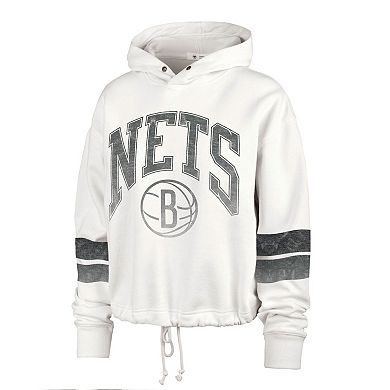 Women's '47 Cream Brooklyn Nets Emerson Stripe Cropped Pullover Hoodie