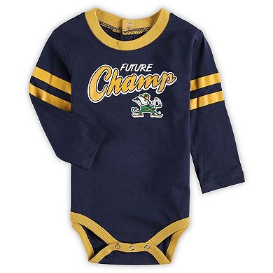Newborn & Infant Navy/Gold Notre Dame Fighting Irish Little Kicker Long Sleeve Bodysuit & Sweatpants Set
