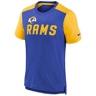 Youth Nike Heathered Royal/Heathered Gold Los Angeles Rams Colorblock Team Name T-Shirt