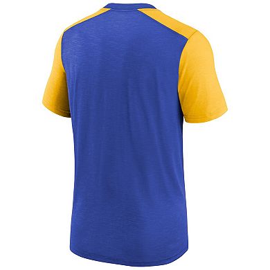 Youth Nike Heathered Royal/Heathered Gold Los Angeles Rams Colorblock Team Name T-Shirt