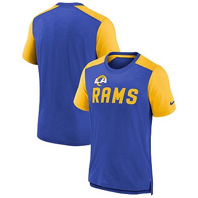 Youth Nike Heathered Royal/Heathered Gold Los Angeles Rams Colorblock Team Name T-Shirt