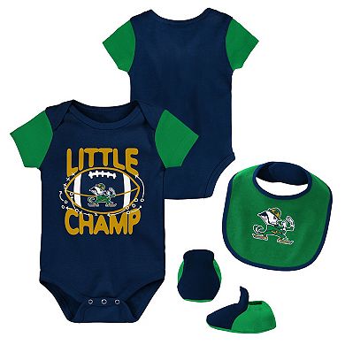 Newborn & Infant Navy/Green Notre Dame Fighting Irish Little Champ Bodysuit Bib & Booties Set