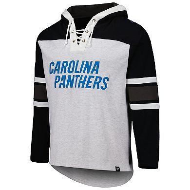 Men's '47 Carolina Panthers Heather Gray Gridiron Lace-Up Pullover Hoodie