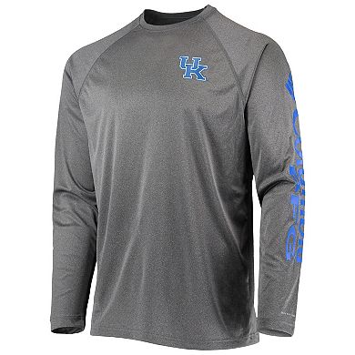 Men's Columbia Heather Charcoal Kentucky Wildcats Terminal Tackle Omni-Shade Raglan Long Sleeve T-Shirt