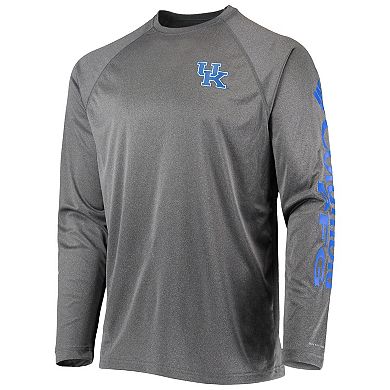 Men's Columbia Heathered Charcoal Kentucky Wildcats PFG Terminal Tackle Raglan Omni-Shade Long Sleeve T-Shirt