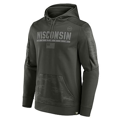 Men's Fanatics Branded Olive Wisconsin Badgers OHT Military Appreciation Guardian Pullover Hoodie