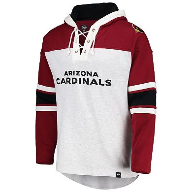 Men's '47 Arizona Cardinals Heather Gray Gridiron Lace-Up Pullover Hoodie